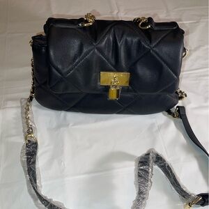 Brand New Steve Madden Black Purse -Gold Trim Partial Gold Chain Handle